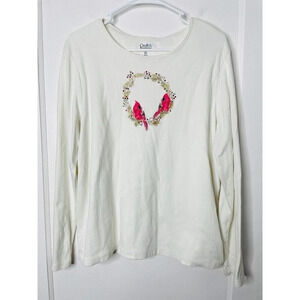 Croft & Barrow Shirt XXL Women Cardinal Bird Rhinestones Stretch Watercolor Soft